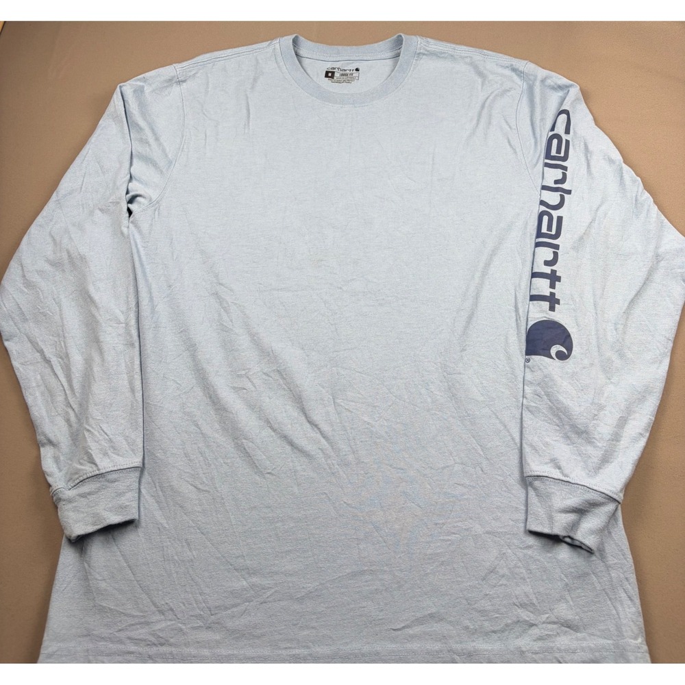 Carhartt Mens Loose Fit Long Sleeve Graphic Logo T-Shirt Light Blue Medium